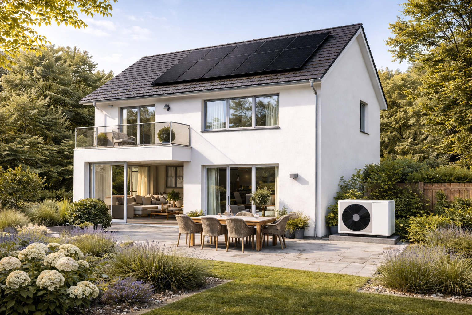 Maison moderne avec jardin paysagé