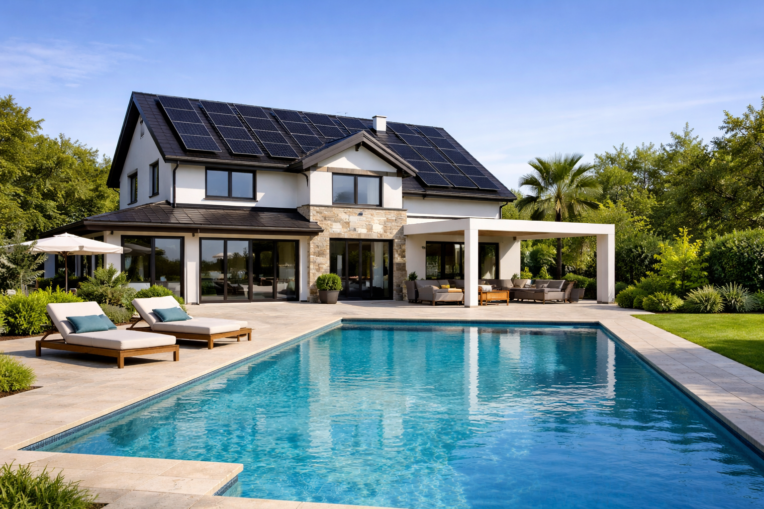 Maison moderne et piscine luxueuse