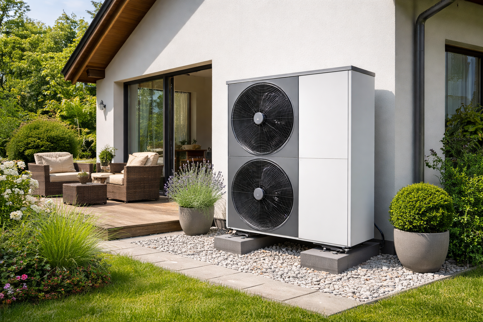 Pompe à chaleur moderne en extérieur