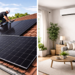 Installation de panneaux solaires et salon moderne