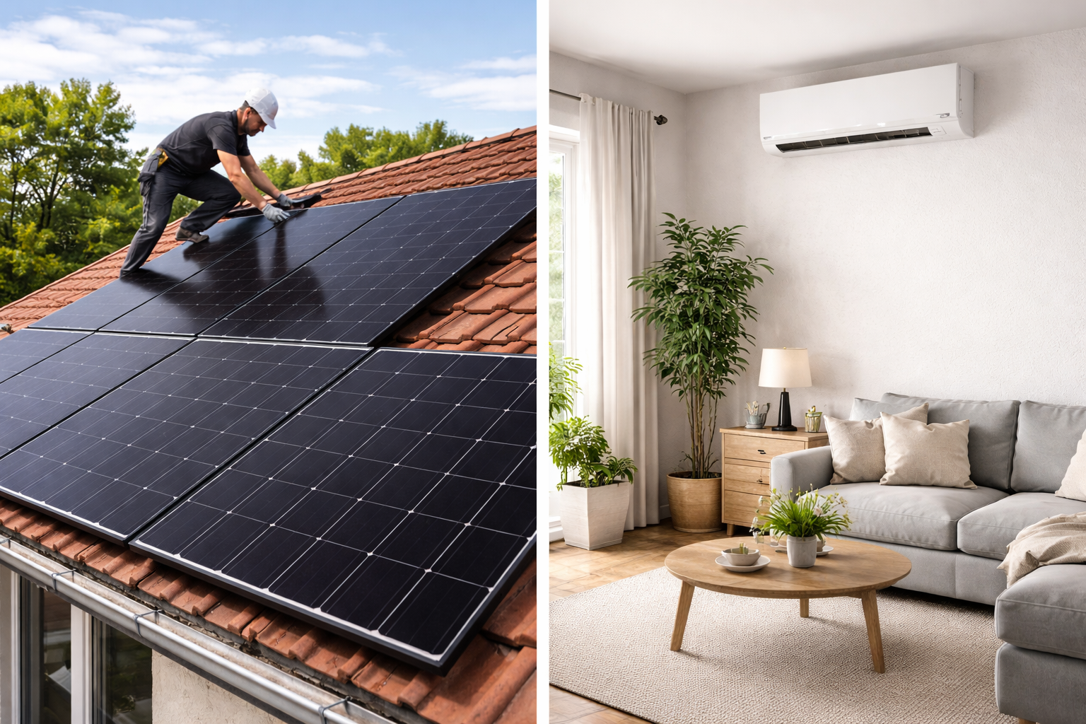 Installation de panneaux solaires et salon moderne